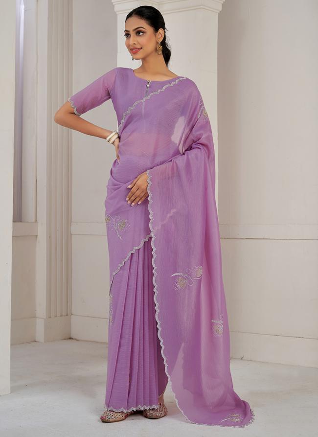 Silk Lavender Party Wear Hand Work Saree